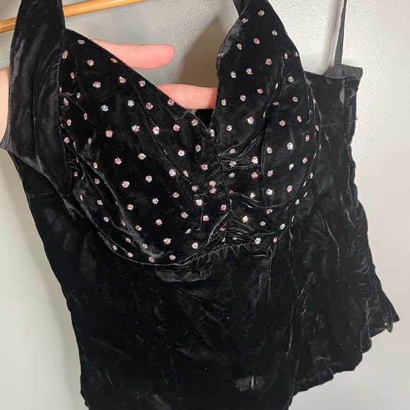 McNaughton x Vintage Black Velvet Iridescent Sparkle Polka Dot Skirt Halter Set - Picture 6 of 12